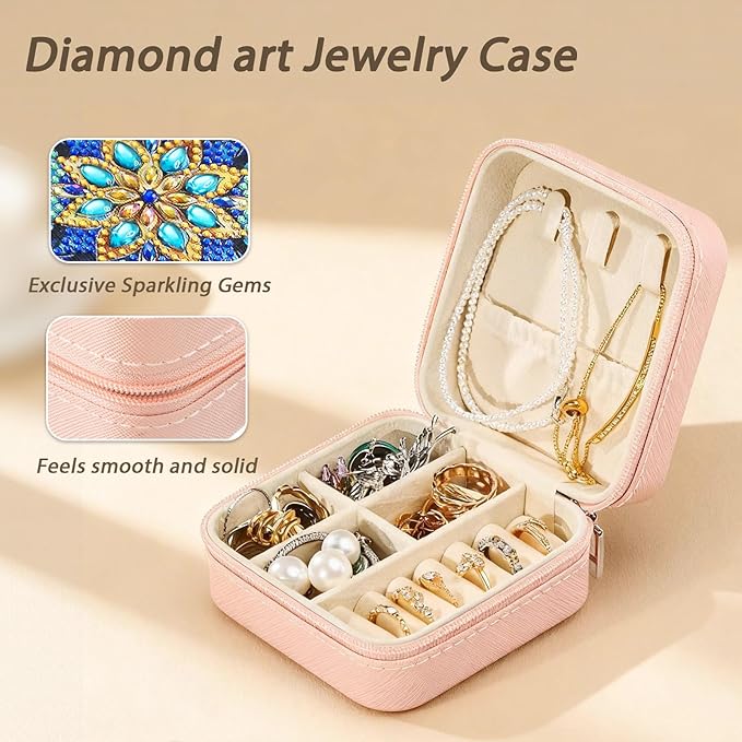 CharySim Diamond Art Jewelry Box Bedazzling Kit, DIY Craft Kit with Gemstones Rhinestones for Adults Women, Jewelry Organizer, Easter Mother’s Day Gifts for Mom, Birthday Gift (Pink Pro)