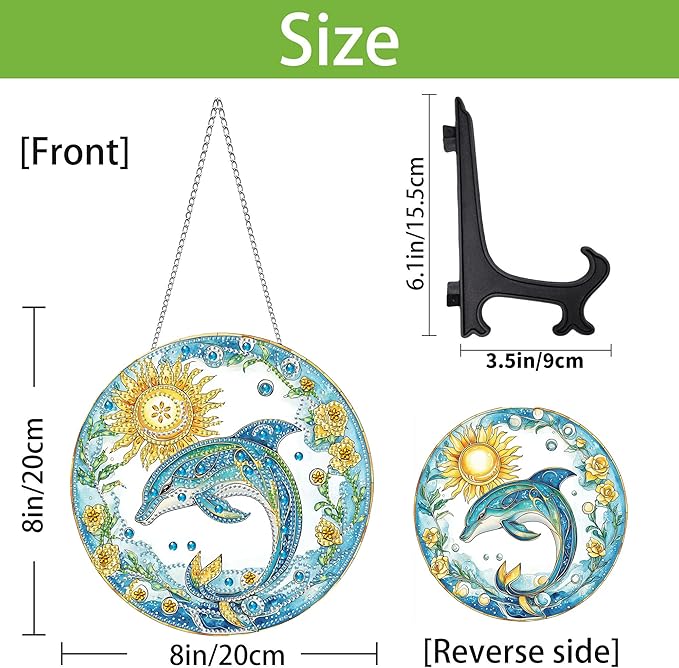 Wergund 5D DIY Dolphin Diamond Art Hanging Kits, Hanging Diamond Art Animal, Acrylic Special Shaped Rhinestone, Window Hanging Pendants for Home Wall Garden Front Door Outdoor Decor Gift(Dolphin)