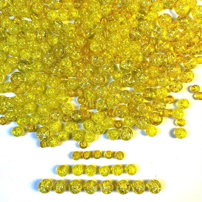 Glass Beads for Jewelry Making, 315Pcs Crackle Round 6/8/10mm Crystal Beads for Bracelet Craft Necklace Earring Making Wine Charms Wind Chimes, Golden Yellow Color