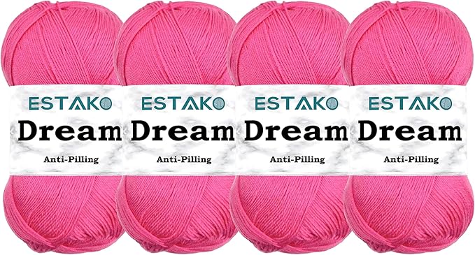 Estako Dream, (4 Skeins Pack) 100% Microfiber Acrylic Yarn, Soft, Super Fino/Fingering Weight (1) for Crochet and Knitting (4 x 3.5 Oz) / (4 x 382 Yrds) (73041 - Fuchsia)