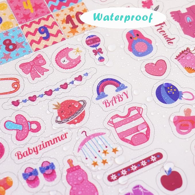 4 Sheets Baby Scrapbook Stickers – 215 Pcs Newborn Journal Stickers for Memory Book, Baby Shower, Milestone, Planner – Waterproof Baby's First Year Scrapbook Decals Supplies