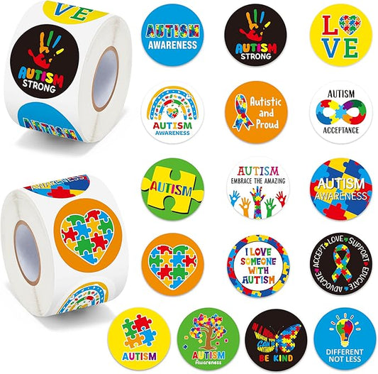 beyumi autism awareness roll stickers - 1000pcs autism awareness sticker in 2 rolls waterproof vinyl puzzle pieces ribbon decal fundraiser event laptop bottle notebook luggage gift decor for kids teen