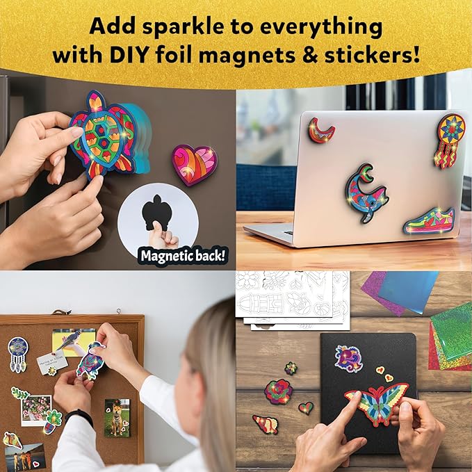 skillmatics foil fun - pretty patterns, 18 diy magnets mess-free art, colorful creative party activity, craft kits, 60+ foam stickers, classroom valentine’s day gifts for kids, teens, adults, families