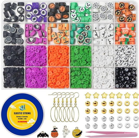 2100+pcs Halloween Polymer Clay Beads Charms Friendship Bracelet Necklace Earring Jewelry Making kit, Accessories for Arts Crafts DIY Gifts for Women Girls (Halloween Style 1 (2100PCS))