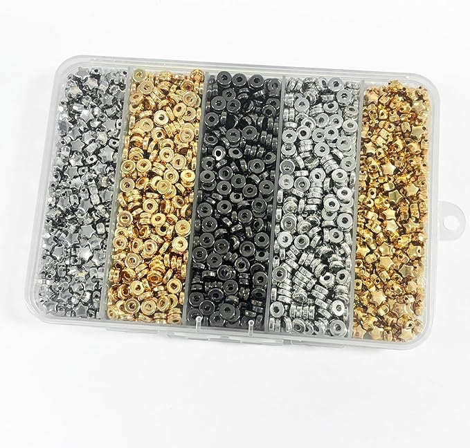 6mm Flat Round Spacer Beads, Clay Beads for Bracelets Making Kit, Heishi Polymer Flat Disc Spacer Beads for Jewelry Making, Clay Beads for Jewelry Making Gold Beads Silver (1700pcs（500star）)