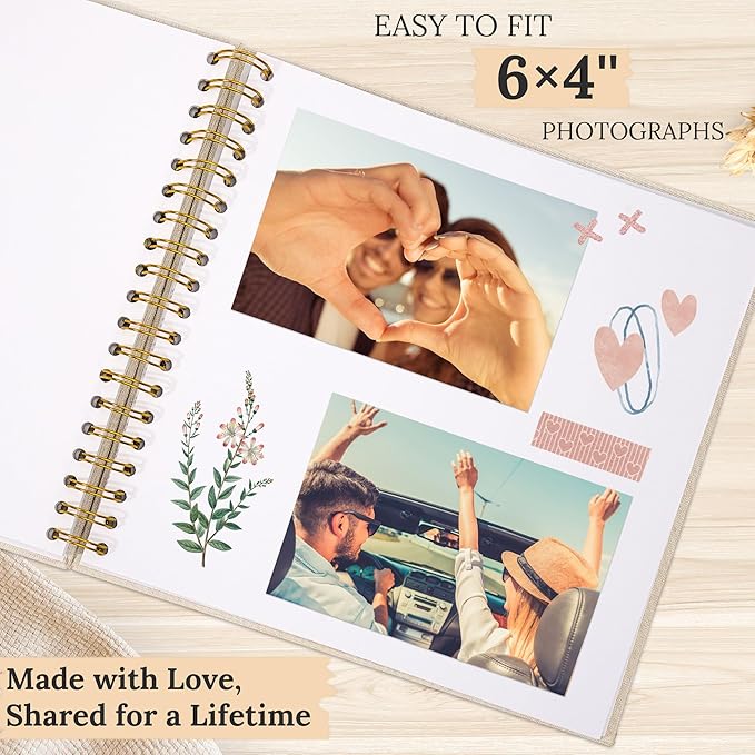 Scrapbook Photo Album Linen Cover, 10 x 10 Inch Hardcover Kraft White Pages Memory Book, for Travel Wedding Guest Book Christmas Baby Shower (20 Sheets/ 40 Pages,Pink)