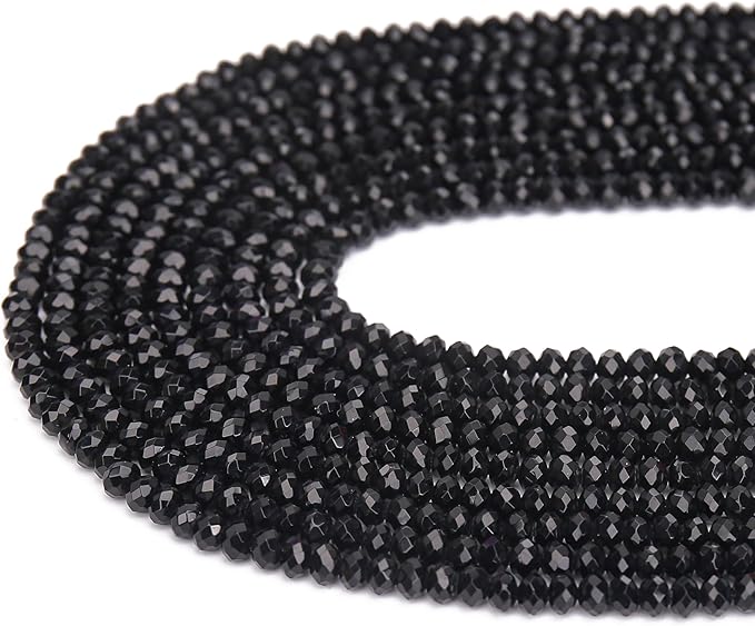 2 Strands Colored Black Obsidian Beads for Jewerly Making, 3 * 4mm Faceted Rondelle Gemstone Crystal Beads for DIY Bracelet Necklace Crafts