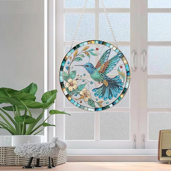 AIBOERL Diamond Art Hanging Kit for Adult,Special Shaped Rhinestone,Double Sided 5D DIY Acrylic Diamond Art Painting Window Pendants Home Garden Wall Hanging Kits Hanging Ornament (Bird)