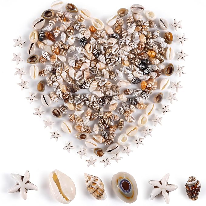 PPCLION 300pcs Shell Beads Starfish Bracelet Making Kit Bracelet and Heart Beads Elastic Threads for Jewelry Necklace Making
