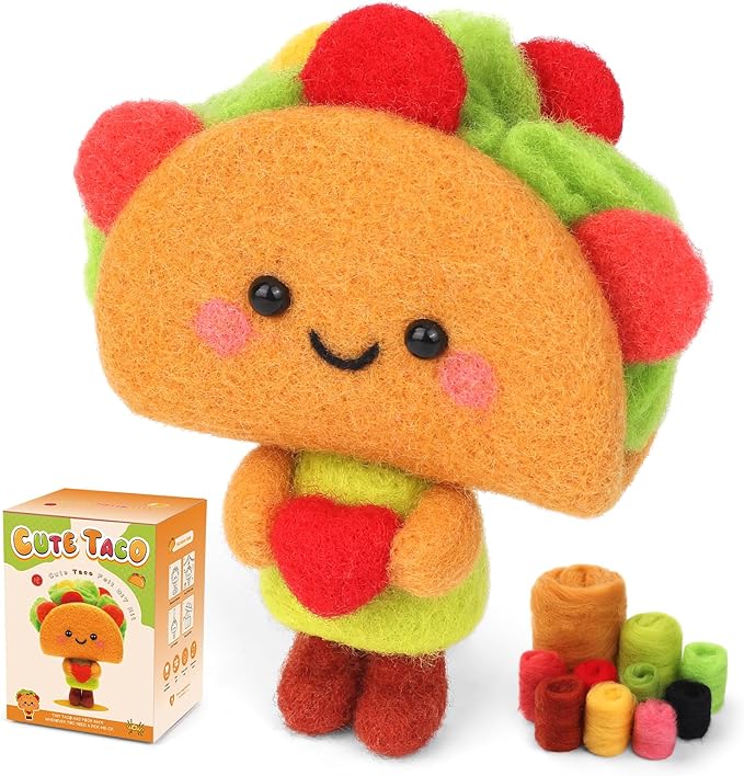 Yizzvb Needle Felting Kit, Cute Taco Felting Kit for Beginners Adult Including Instruction Wool Roving Foam Pad Needles DIY Craft Home Decoration Craft Party Supplies for Art Work Starter Beginners