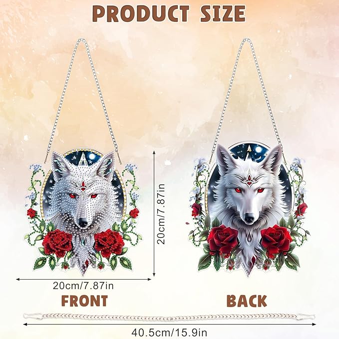 DOMROM Wolf Diamond Art Hanging Kits for Adults Beginner, Special Shaped Crystal Diamond Painting Wolf Pendant, DIY Diamond Art Suncatchers Animal for Home Garden Wall Decor Gift