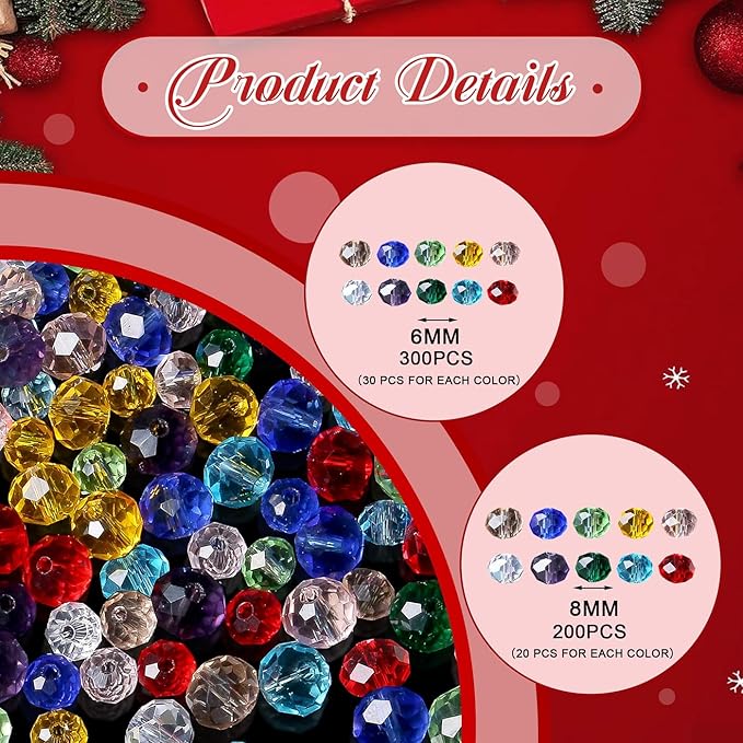 DUQGUHO 500 Pcs Glass Beads Crystal Beads for Jewelry Making Colorful Loose 6 8mm Beads Bulk Assorted Colorful Loose Beads Glass Beads for Bracelets Crafts