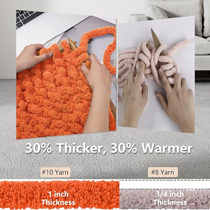 Chunky Yarn for Hand Knitting - #10 Chunky Chenille Yarn, Jumbo Big Thick Chunky Yarns for Crocheting, Super Bulky Chunky Knit Blanket Yarns, 8 Skein (25 yds 8 oz Each Skein), Pumpkin Orange