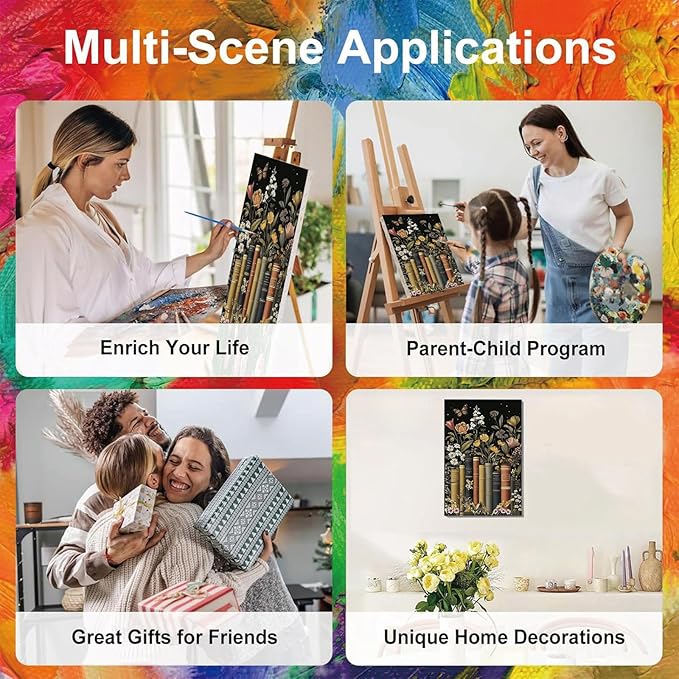 xackcme Book Paint by Numbers for Adults with Framed Canvas - with Wooden Easel, Flowers Paint by Number on Canvas, DIY Books Acrylic Oil Painting Kits with Brushes for Home Wall Decor (8x12 inch)