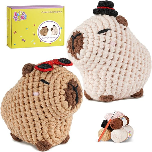 LUDOTEK Crochet Kit for Beginners, Crochet Animal Kits,Crocheting Kit for Starters with Step-by-Step Video Tutorials, Beginner Crochet Kits for Adults(Sitting Capybara)