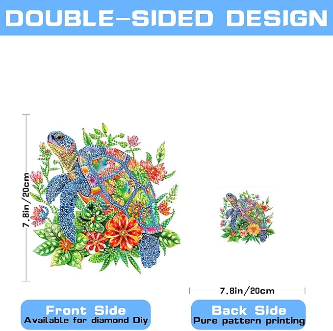 VAIIEYO Turtle Diamond Art Hanging Ornament, Flower Diamond Painting Suncatchers Window Hanging Kit with Chain, 7.5x7.5 inch Crystal Pendant Art Craft for Gift Home Wall Front Door Decoration