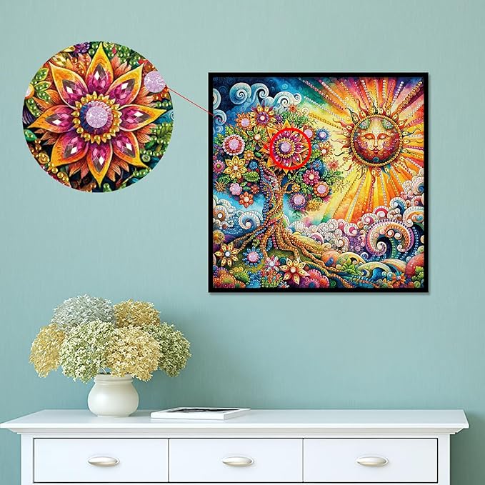 LazyFold Diamond Art Painting Kits for Adults, 5D Special Shape Diamond Art Kits for Beginners, Crystal Rhinestones Diamond Art Painting for Home Wall Decoration Gift 12×12inch, Sun and The Tree