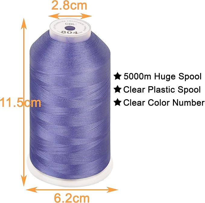 New brothread - Single Huge Spool 5000M Each Polyester Embroidery Machine Thread 40WT for Commercial and Domestic Machines - Lavender