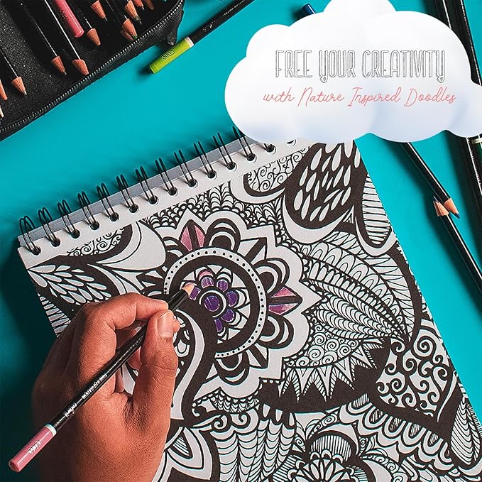 Calming Doodles Adult Coloring Book - Features 50 Original Hand Drawn Anti-Stress Zentangle Designs Printed on Artist Quality Paper with Hardback Covers, Top Spiral Binding, Perforated Pages, and Bonus Blotter by ColorIt