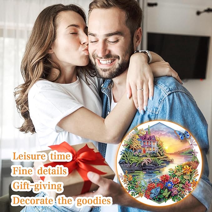Ginfonr Diamond Painting Kits Hanging Pendant, Landscape Diamond Art Kits for Adults, Special Shaped Rhinestone Butterflies Diamond Art, Double Sided Spring Hanging Kits for Garden Window 8 x 8inch