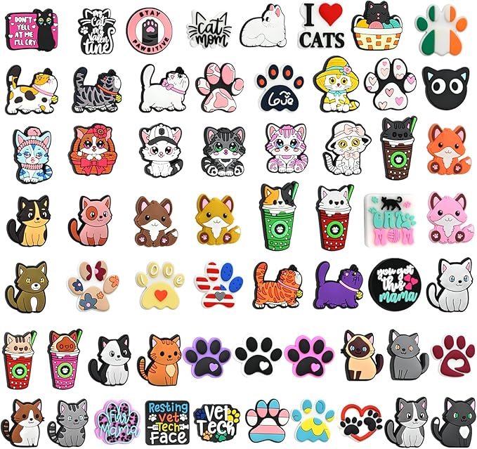 Silicone Focal Beads for Pens Cat Accessory Kit 60 Pcs Colorful Round Beads for Keychain Making Bracelet Necklace Handmade Crafts