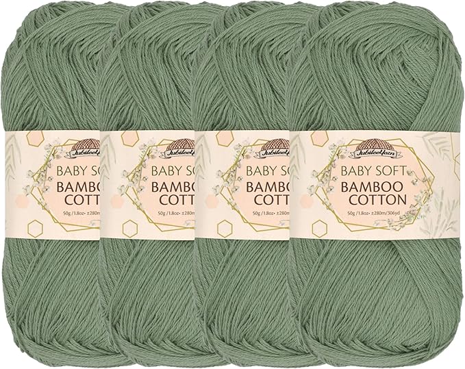 JubileeYarn Baby Soft Bamboo Cotton Yarn - 50g/Skein - Burning Sage - 4 Skeins