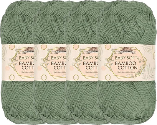 JubileeYarn Baby Soft Bamboo Cotton Yarn - 50g/Skein - Burning Sage - 4 Skeins