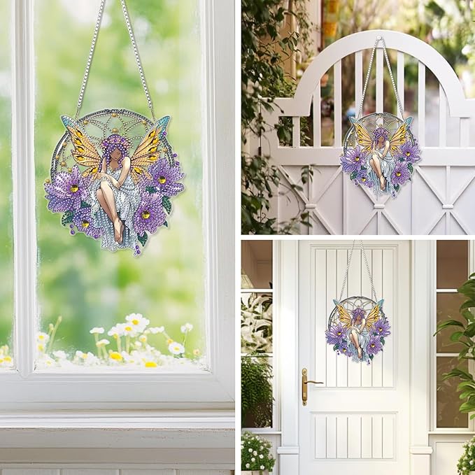 EOBROMD Diamond Hanging Art Kits for Adults Fairy, Dreamcatcher DIY Special Shaped Rhinestone Kits for Adults, Diamond Art Painting Suncatcher, Window Pendants Home Garden Wall Hanging Ornament