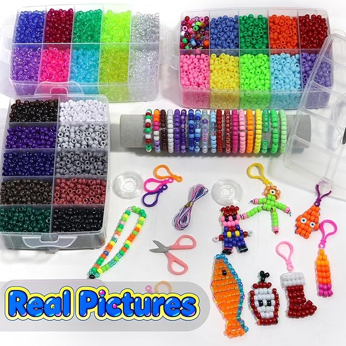 6000Pcs Pony Beads Bulk,30 Colors Rainbow Kandi Bead for Hair Braiding Friendship Bracelet Making Kandi Jewelry Key Chains DIY Crafts Chirstmas Gifts (11000PCS)