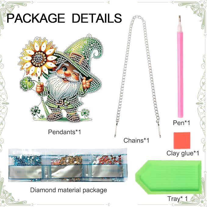AiYuanzsh Diamond Art Painting Pendant Kits St Patrick's Day Gnome 5D Diamond Painting Art Hanging Kit DIY Diamond Crystal Window Pendant Kit for Adults Gift Wall Home Decoration