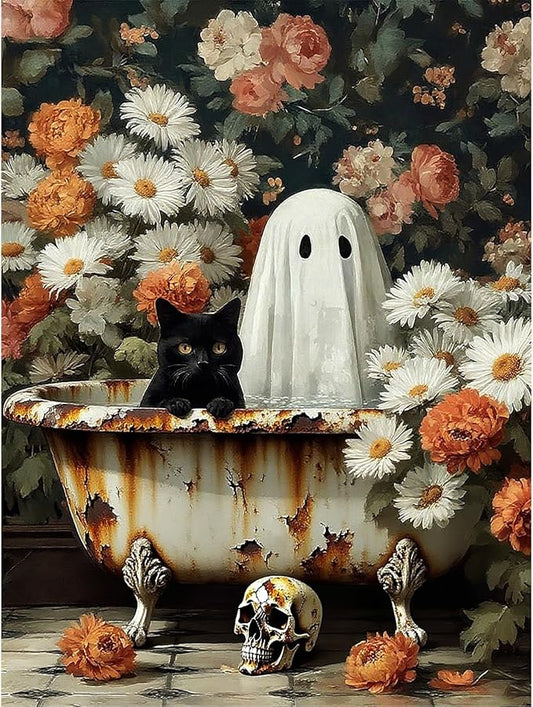 Ghost Flower Diamond Painting Kits for Adults,5D Diamond Art Kits,Halloween DIY Full Round Drill Diamond Dot Painting Gem Art Kits for Adult,Beginner Friendly Wall Decor Craft Gift 12x16 Inch