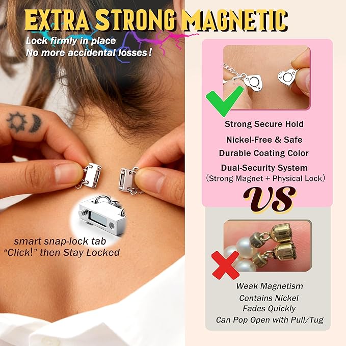 KRFY Extra Strong Magnetic Necklace Clasps and Closures, Necklaces Separator for Layering Stacks, Necklace Chain Extenders for Women, Magnet Detangler Clasp Jewelry Bracelet 8Pcs Silver Color