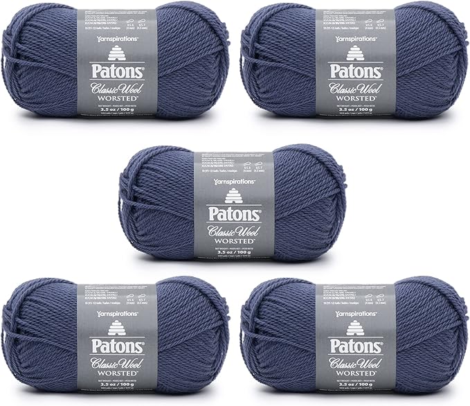 Patons Classic Wool Indigo Yarn - 5 Pack of 3.5oz/100g - Wool - 4 Medium - 210 Yards - Knitting/Crochet