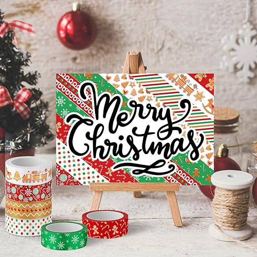 Whaline 12 Rolls Christmas Washi Tape Xmas Gingerbread Man Candy Cane Decorative Masking Tape for Christmas Scrapbook Journal DIY Art Craft Gift Wrapping