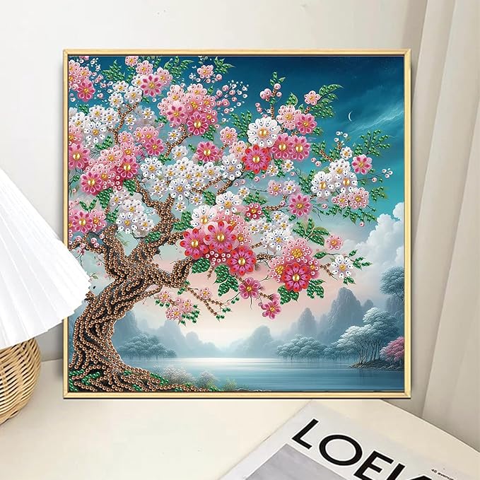 AiYuanzsh Special Shape Diamond Painting Kits for Adults, 5D Crystal Rhinestone Diamond Art Landscape Tree Canvas, DIY Paint by Diamonds Unique Craft Kits, Sparkling Diamond Art Wall Décor