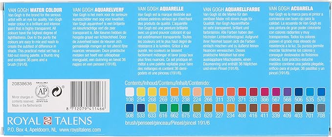 Van Gogh Watercolor Paint Set, Metal Tin, 36-Half Pan