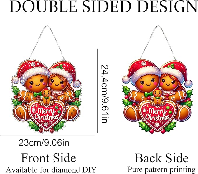 JJFox Diamond Art Hanging Kit for Adult,Special Shaped Rhinestone,DIY Acrylic Diamond Art Painting Window Pendants Home Garden Wall Hanging Kits Hanging Ornament,Double Sided (Gingerbread Man)