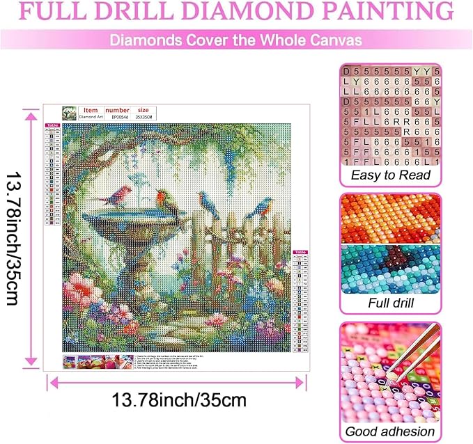 ARPADAMO Garden Birds Diamond Art Kits for Adults,5D Diamond Painting DIY Animal Diamond Art Diamond Painting Kits for Adult,Round Full Drill Diamonds, Diamond Art Kits for Home Decor-13.78x13.78inch