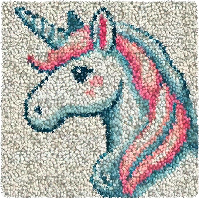 Yglnden Latch Hook Kits for Adults,DIY Rug Crafts Unicorn Rainbow Pattern Color Printed Canvas,Latch Hook Kits for Beginners Handmade Needlework Crafts Home Decoration,12"x12"