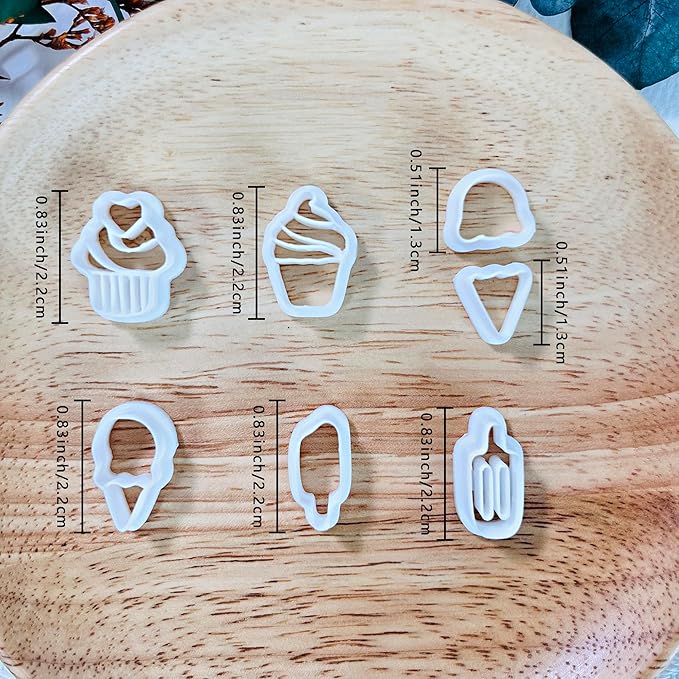 Xaekicr 7 PCS Cute Dessert Polymer Clay Cutters Set – Ice Cream, Cupcake, Cake Slice Clay Earring Cutters – DIY Polymer Clay Molds & Clay Tools for Jewelry Making