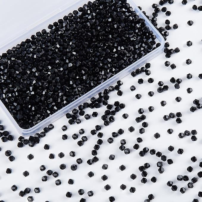 laopottbeads 1100pcs black 4mm bicone crystal beads for jewelry making – small faceted glass beads for bracelets, earrings, loc sprinkles, diy crafts