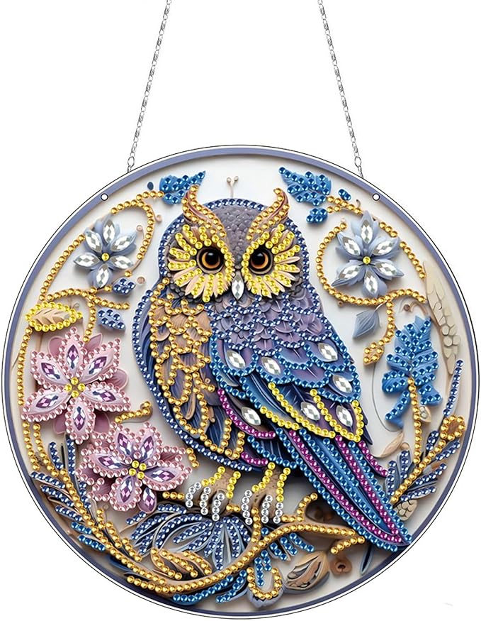 Generic DIY Hanging Diamond Pendant Special Shaped Crystal Diamond Art Painting Ornament Single Sided for Window Home Garden Wall Door Decor-Owl