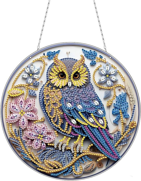 Generic DIY Hanging Diamond Pendant Special Shaped Crystal Diamond Art Painting Ornament Single Sided for Window Home Garden Wall Door Decor-Owl