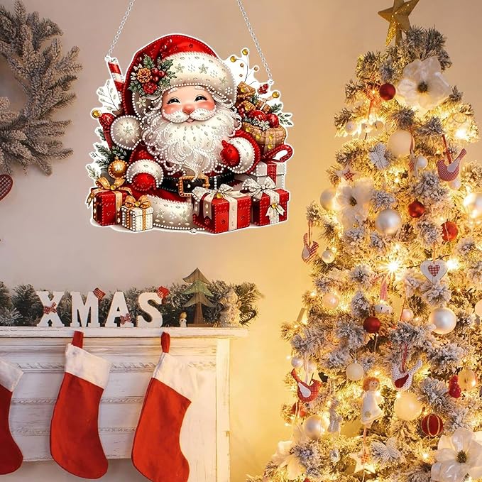 Diamond Art Hanging Kits for Adult, Christmas Diamond Art Crafts Decor, 5D DIY Acrylic Painting Ornaments, Window Pendants Wall Hanging Kits for Home Garden (Grandpa)