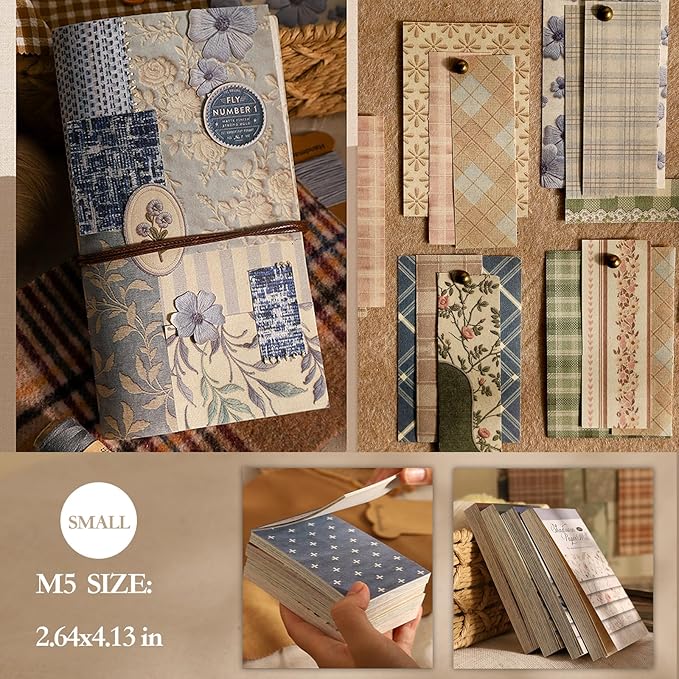 300Pcs Textured Scrapbook Paper Kit - Vintage 6 Pack Decoupage Paper Mixed Media for Scrapbooking Supplies Junk Journaling Cards Making Collage Floral Decorative Materials Craft Gifts 4.13x2.64 Inch