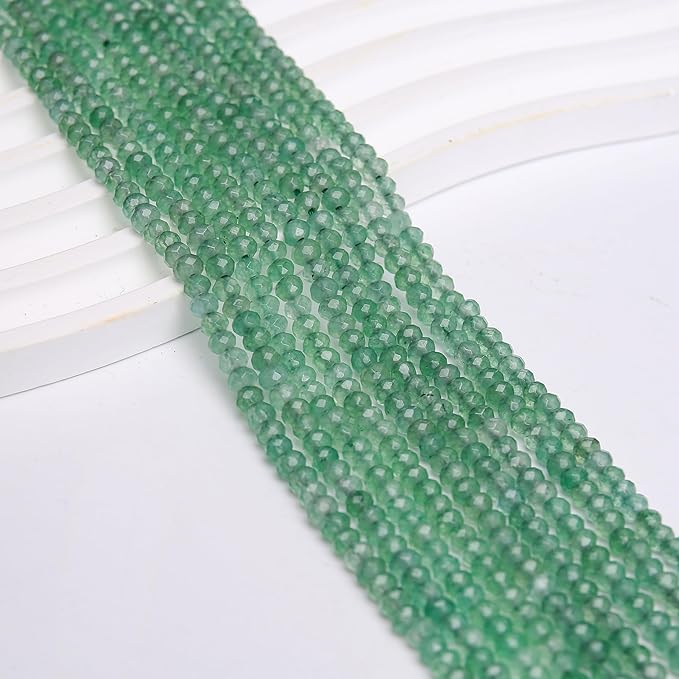 2 Strands Colored Green Aventurine Jade Beads for Jewerly Making, 3 * 4mm Faceted Rondelle Gemstone Crystal Beads for DIY Bracelet Necklace Crafts