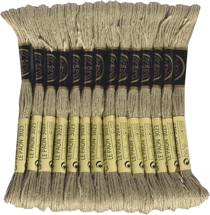 LE PAON Embroidery Floss, 14-Pack Six Strands 100% Long Staple Cotton Embroidery Thread, 8.7-Yard，Color Number：3023, Light Brown Grey