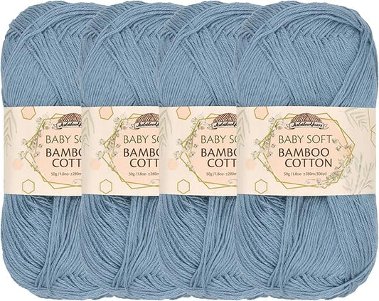 JubileeYarn Baby Soft Bamboo Cotton Yarn - 50g/Skein - Faded Glacier Blue - 4 Skeins