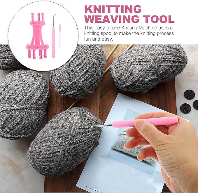 TEHAUX Plastic Knitting Loom Kit with Crochet Hook and Needle Yarn Weaving Tool for DIY Sweaters Scarves Bracelets and Hair Ropes 4.52X4.72X2.36In