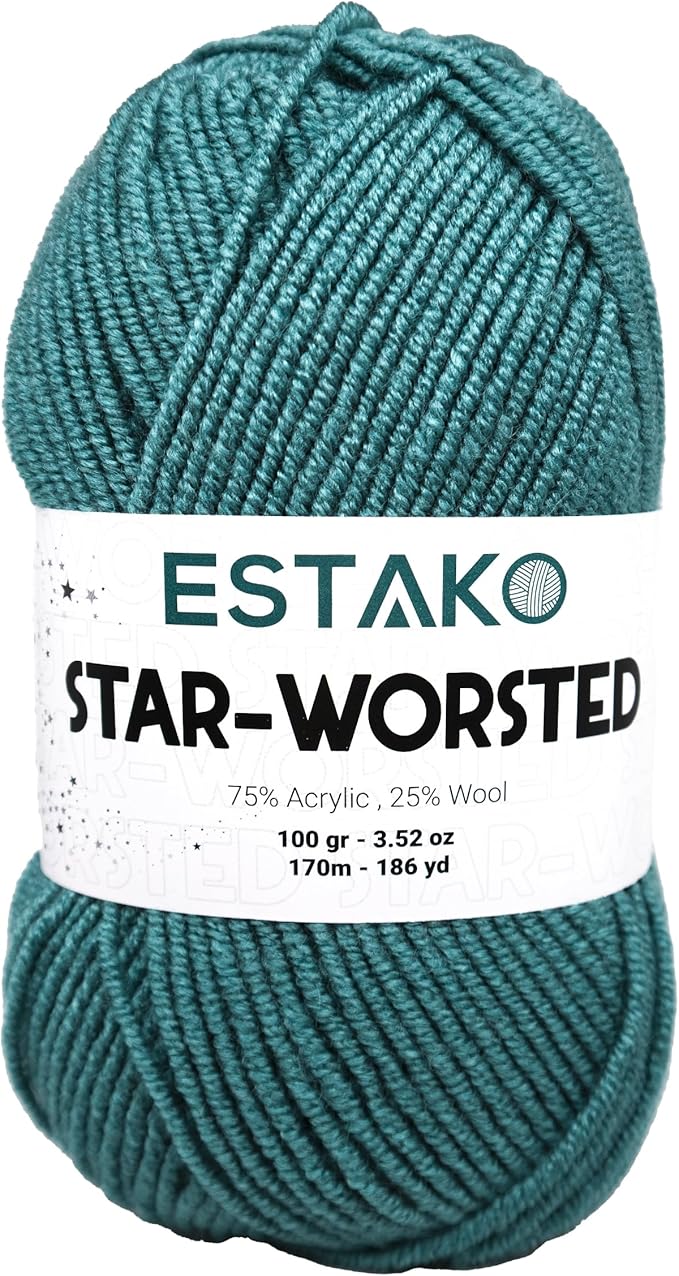 Estako Star-Worsted Yarn - 75% Acrylic 25% Wool - Soft Medium Weight #4-100g (3.52oz) - 170m (186yds) - Crochet & Knitting Yarn (44066 - Aqua Green)